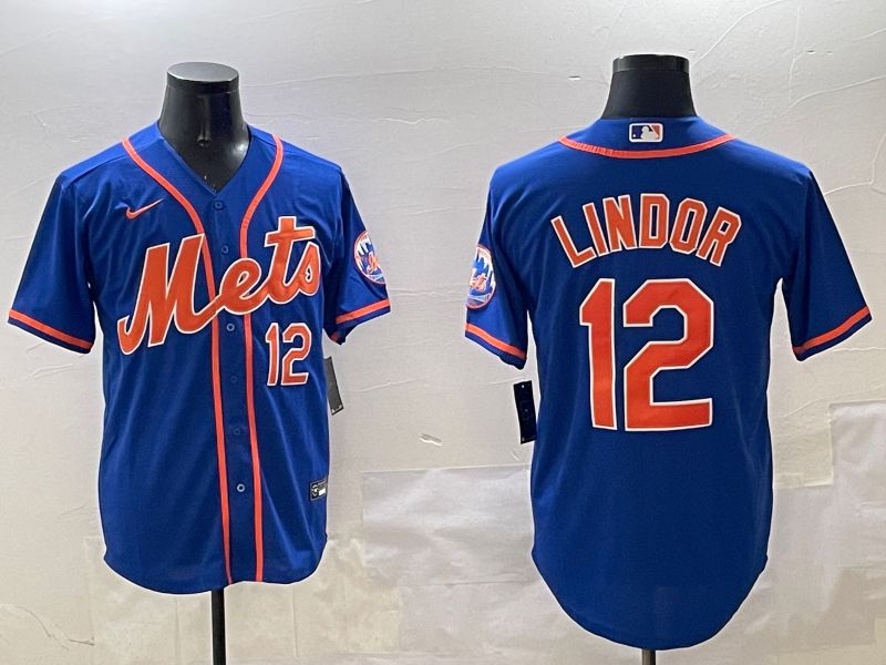 Men New York Mets 12 Lindor Blue Game 2025 Nike MLB Jersey style 7